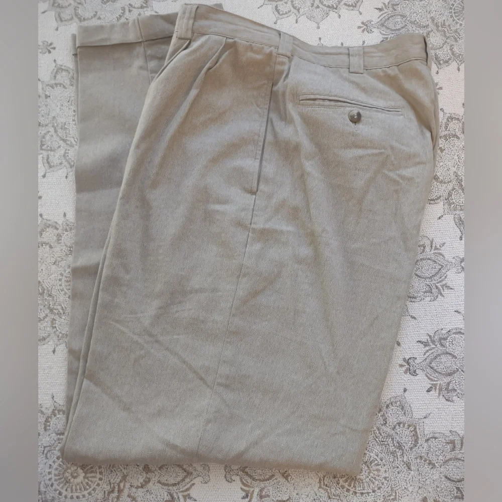 Perry Ellis| Men | Vintage Cotton/Linen Look Pleated Cuffed Pants | 33x32
